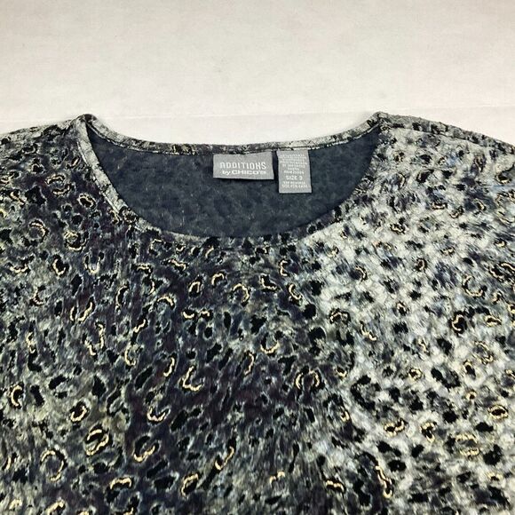 Chicos Additions Womens Blouse Printed Shirt Crew Neck Stretchy Work Top 3 XL - Picture 3 of 11